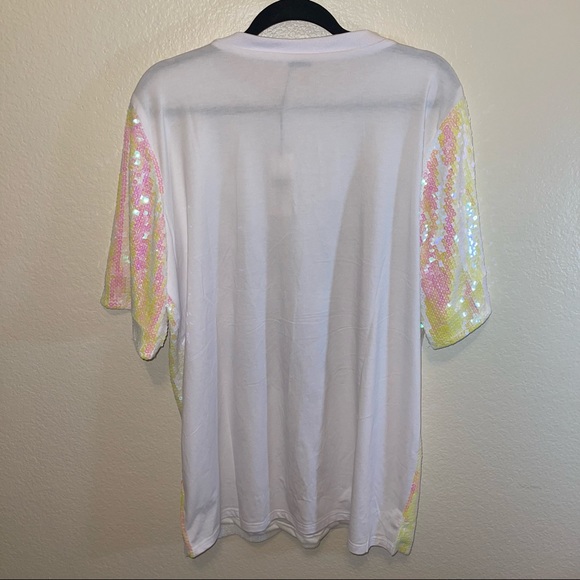White Iridescent Sequin Trendy “Bride to Be” Short Sleeve Mini Dress One Size - Picture 10 of 12